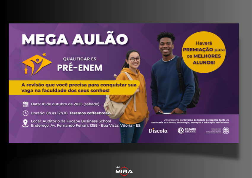 Mega Aulão Pré-Enem oferece revisão gratuita para estudantes capixabas